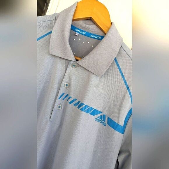 Adidas Golf Men's ClimaChill Chest Print Polo Shirt, Light Onix/Solar Bl… - Picture 11 of 12